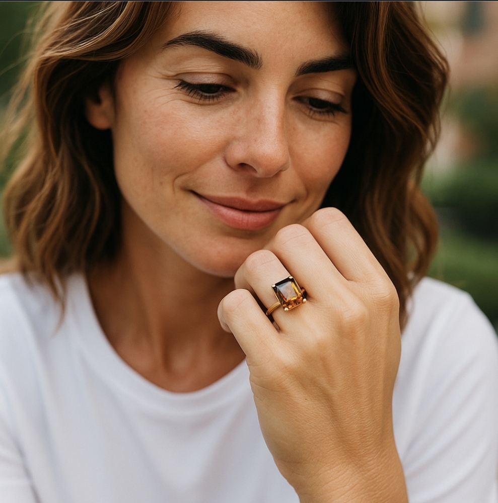 6 1/2" Gold Filled Smoky Brown Quartz Ring